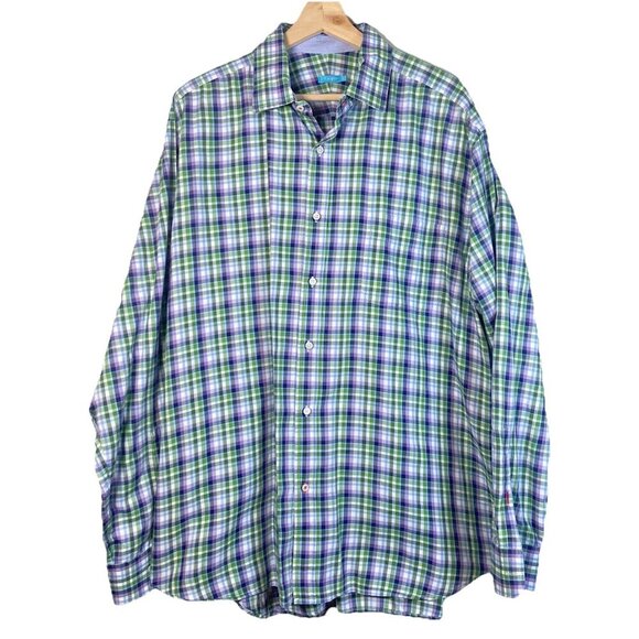J.McLaughlin Button Up Shirt Mens X-Large Blue White Gingham Long Sleeve Check - Picture 1 of 8